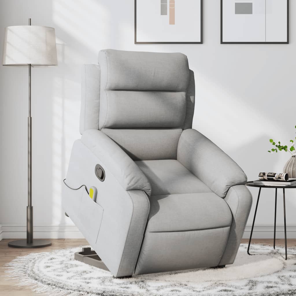 Fauteuil de massage avec aide à la verticalisation en tissu gris clair