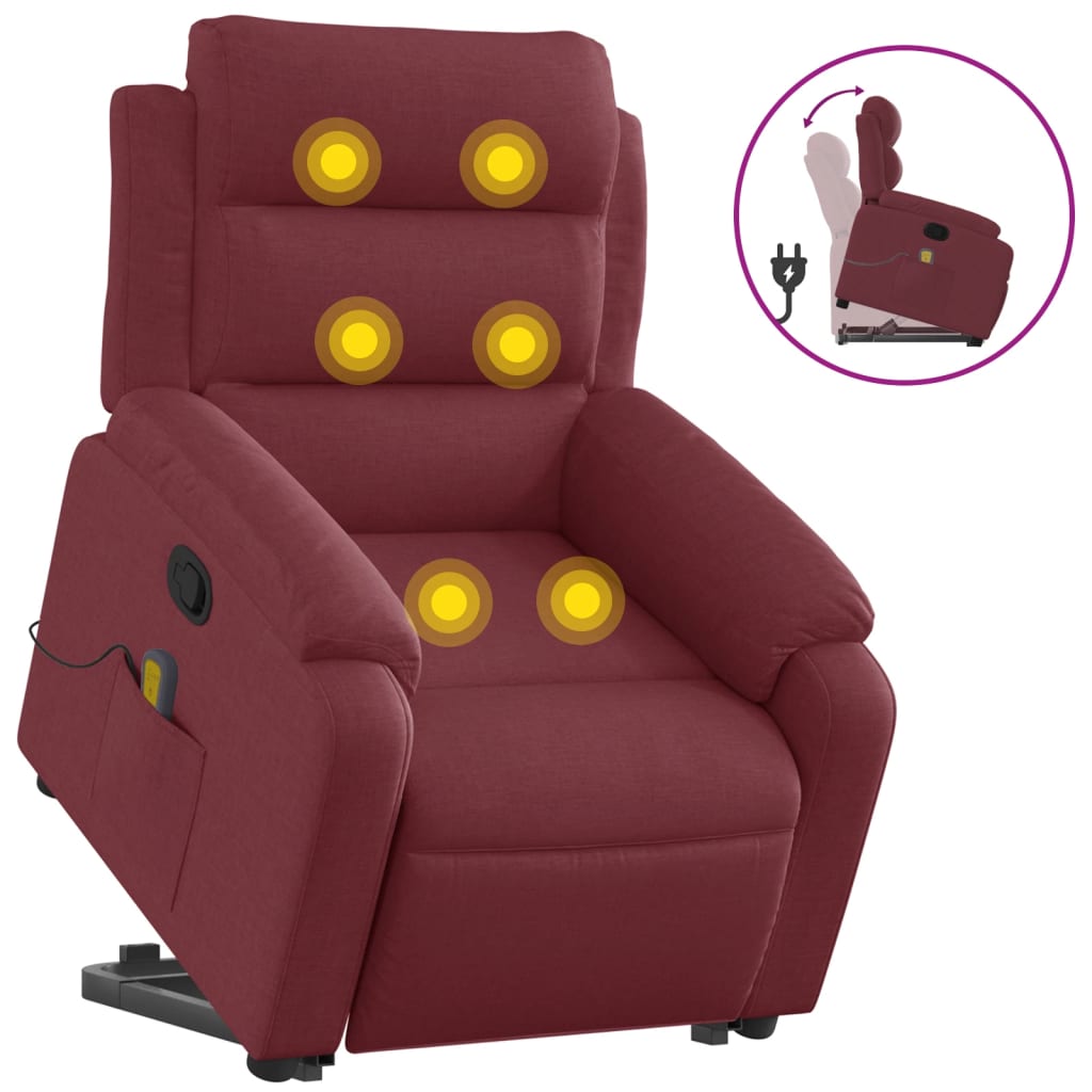 Fauteuil de massage avec aide à la verticalisation en tissu rouge vin