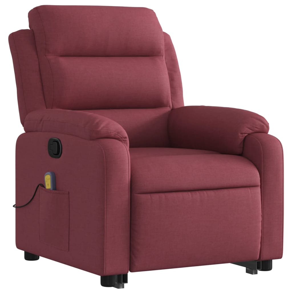 Fauteuil de massage avec aide à la verticalisation en tissu rouge vin