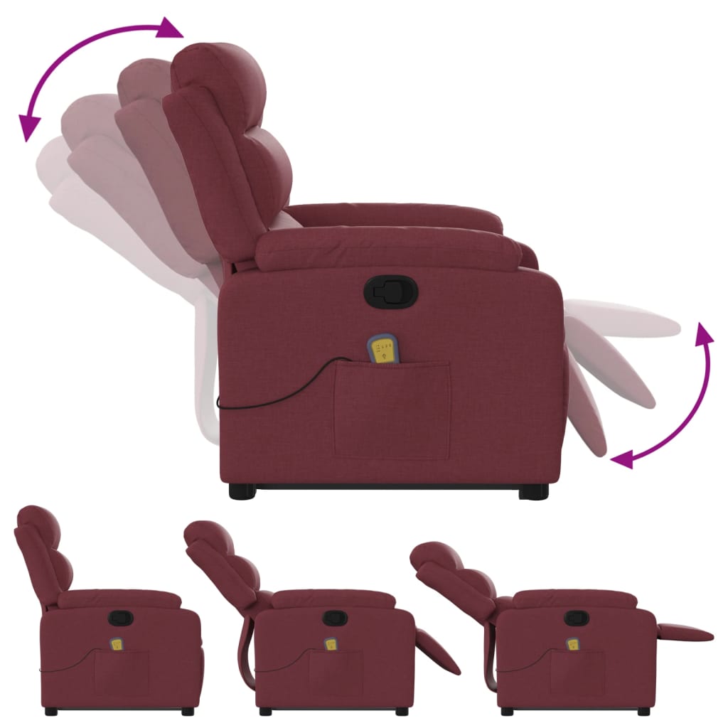 Fauteuil de massage avec aide à la verticalisation en tissu rouge vin