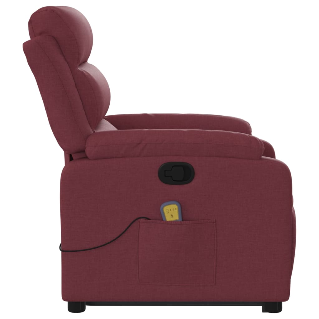 Fauteuil de massage avec aide à la verticalisation en tissu rouge vin