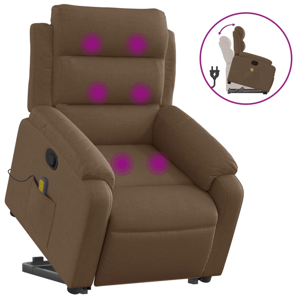 Massage chair with stand-up aid brown fabric