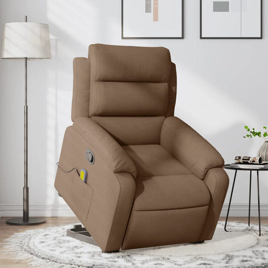 Massage chair with stand-up aid brown fabric