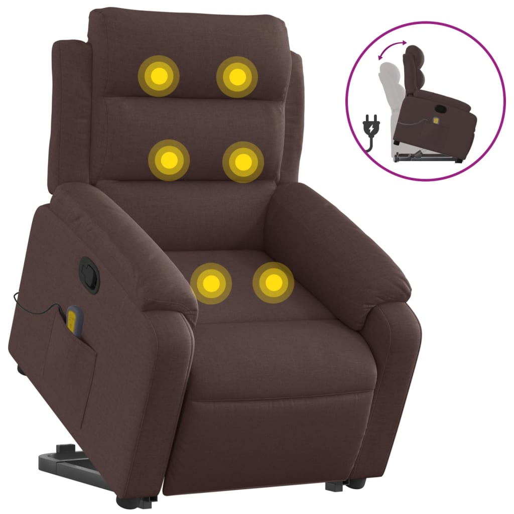 Fauteuil de massage avec aide à la verticalisation en tissu marron foncé