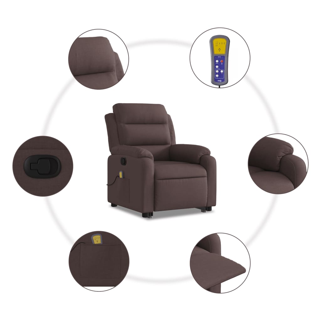 Fauteuil de massage avec aide à la verticalisation en tissu marron foncé