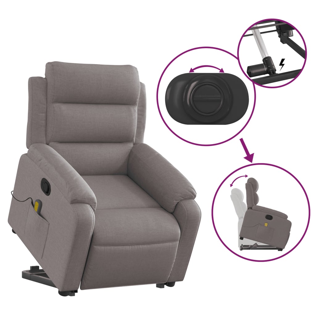Fauteuil de massage avec aide au verticalisation en tissu taupe