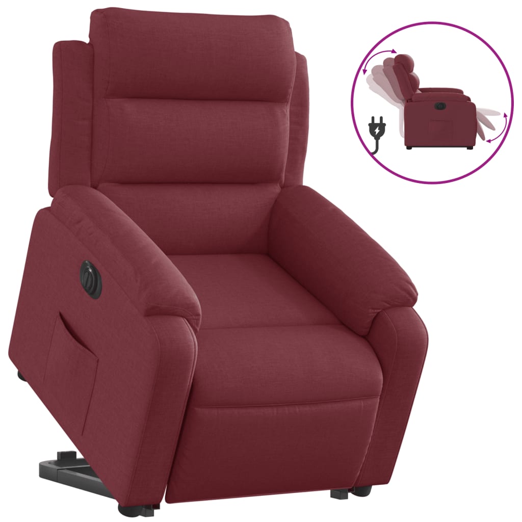 Relaxing chair with electric riser wine red fabric