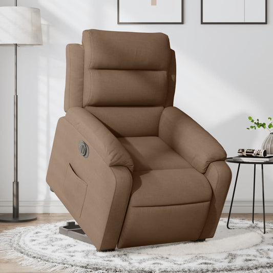 Recliner chair with electric riser, brown fabric