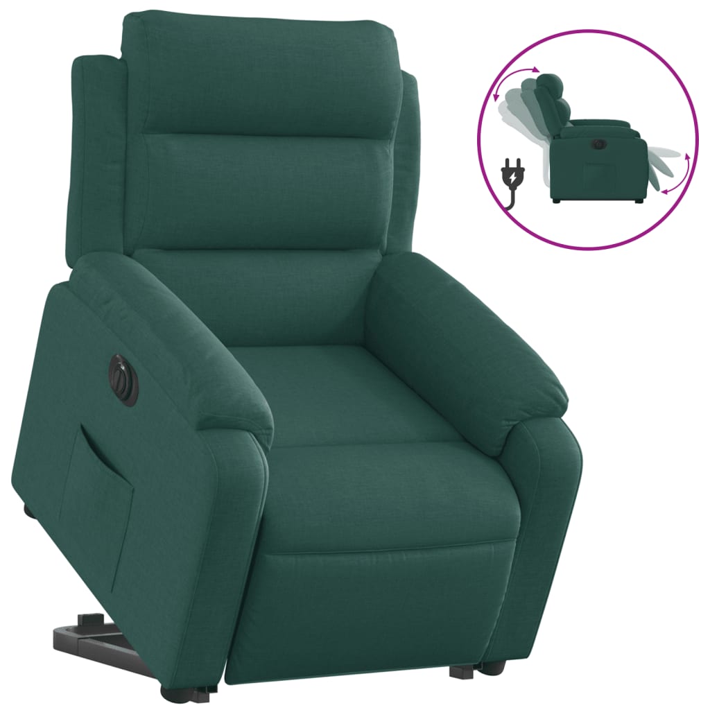 Fauteuil relax avec releveur électrique en tissu vert foncé