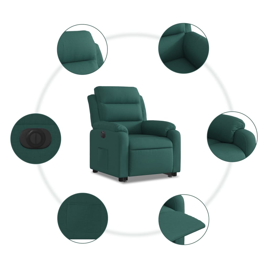 Fauteuil relax avec releveur électrique en tissu vert foncé