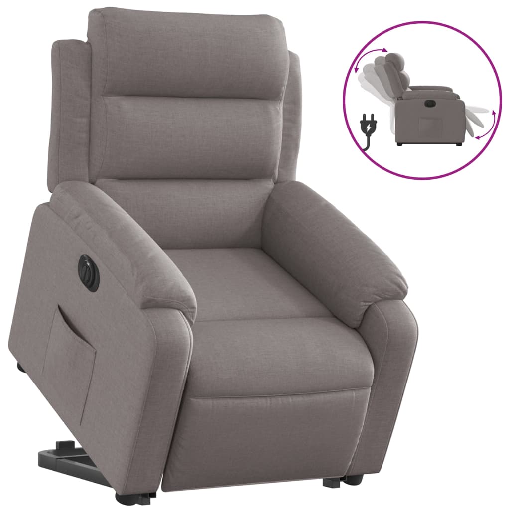 Relaxing chair with electric riser in taupe fabric