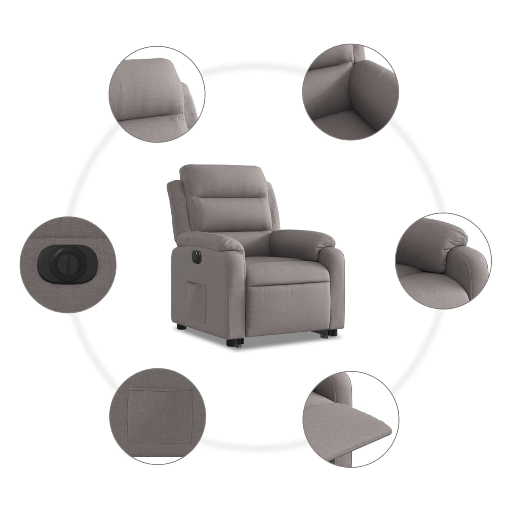 Relaxing chair with electric riser in taupe fabric