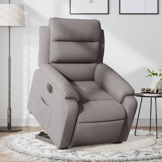 Relaxing chair with electric riser in taupe fabric