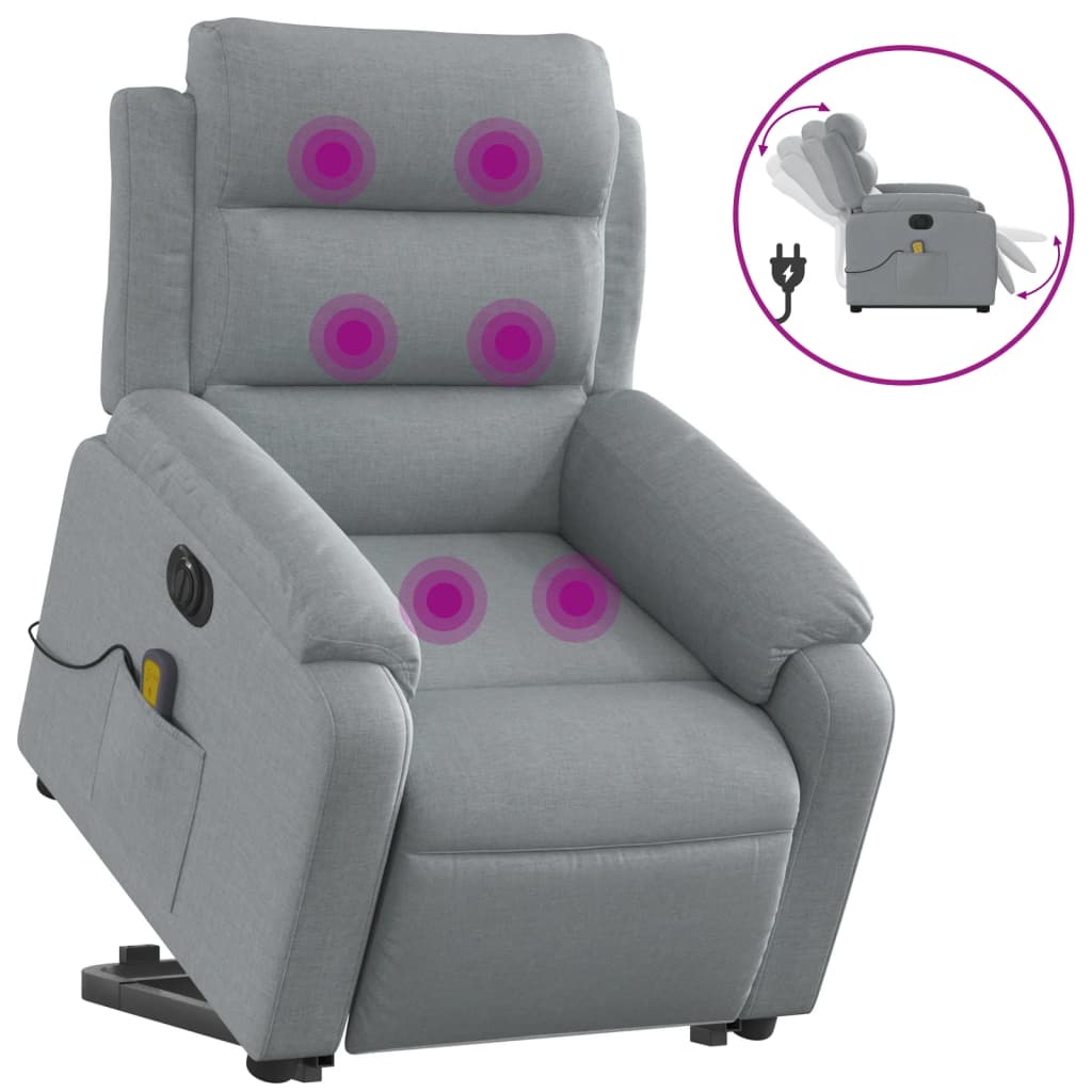 Fauteuil de massage électrique avec aide à la verticalisation en tissu gris clair