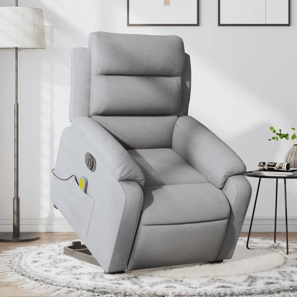 Fauteuil de massage électrique avec aide à la verticalisation en tissu gris clair
