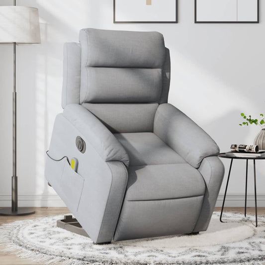Electric massage chair with stand-up aid light grey fabric