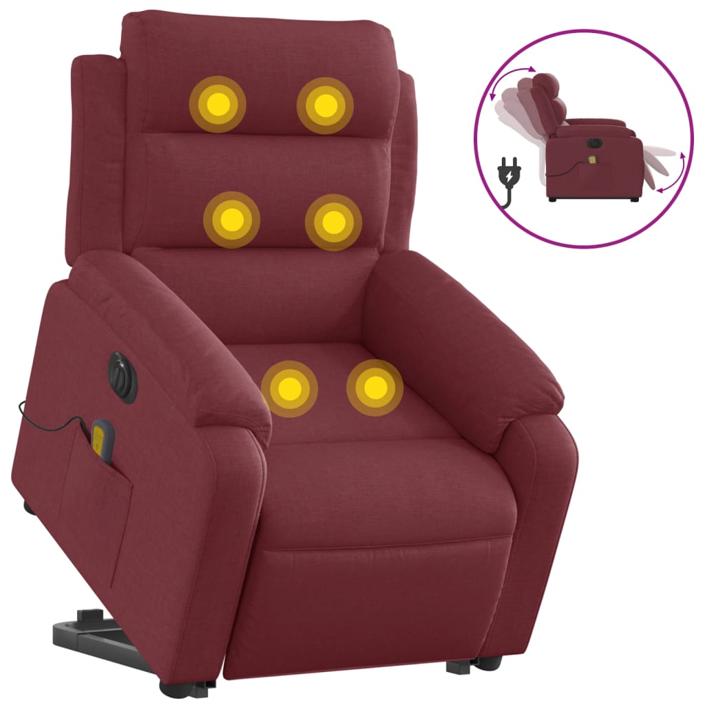Electric massage chair with stand-up aid wine red fabric