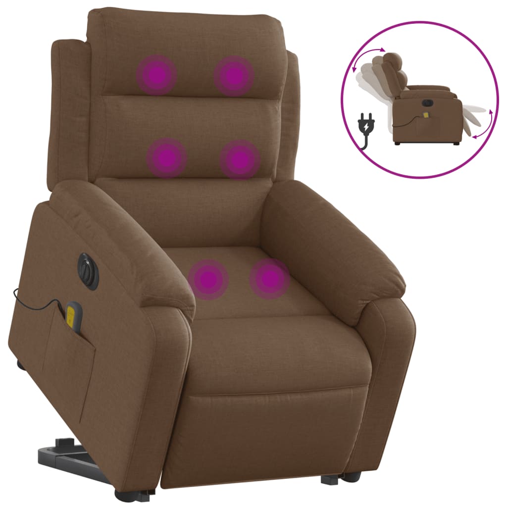 Fauteuil de massage électrique avec aide à la verticalisation en tissu marron