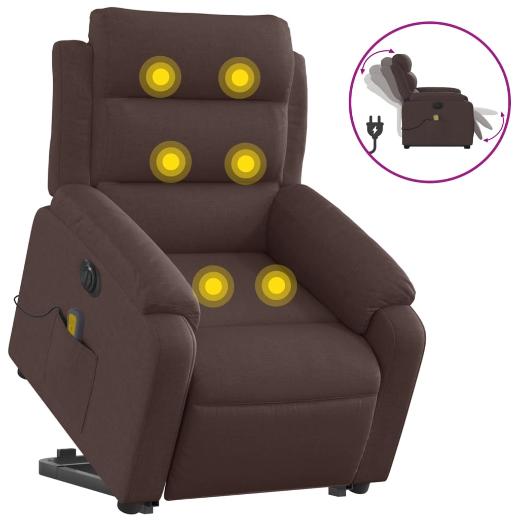 Electric massage chair with stand-up aid, dark brown fabric
