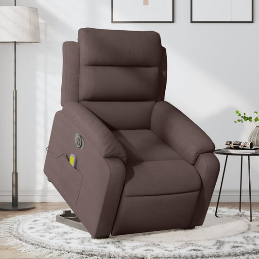 Electric massage chair with stand-up aid, dark brown fabric