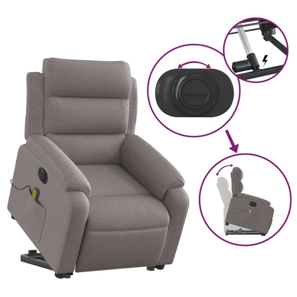 Electric massage chair with stand-up aid taupe fabric