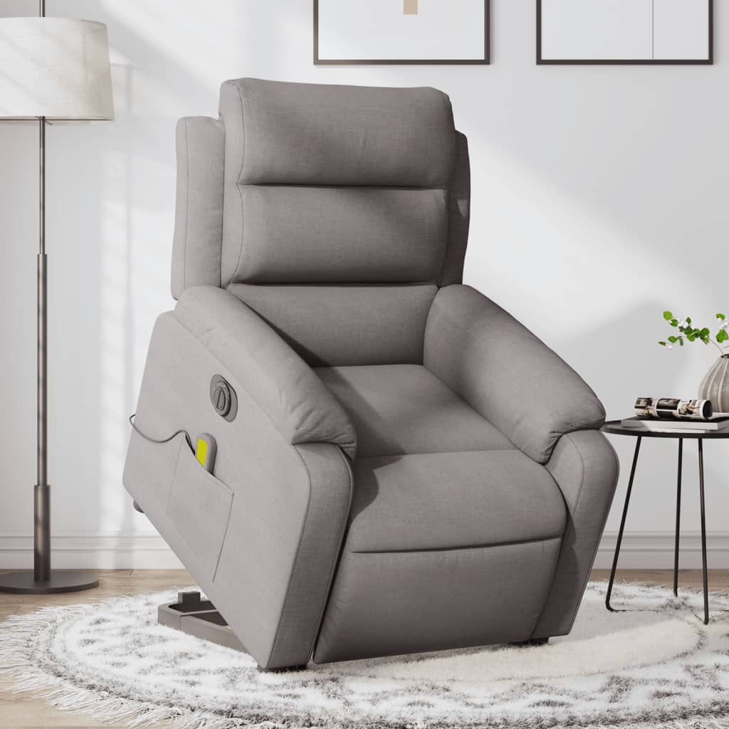 Electric massage chair with stand-up aid taupe fabric