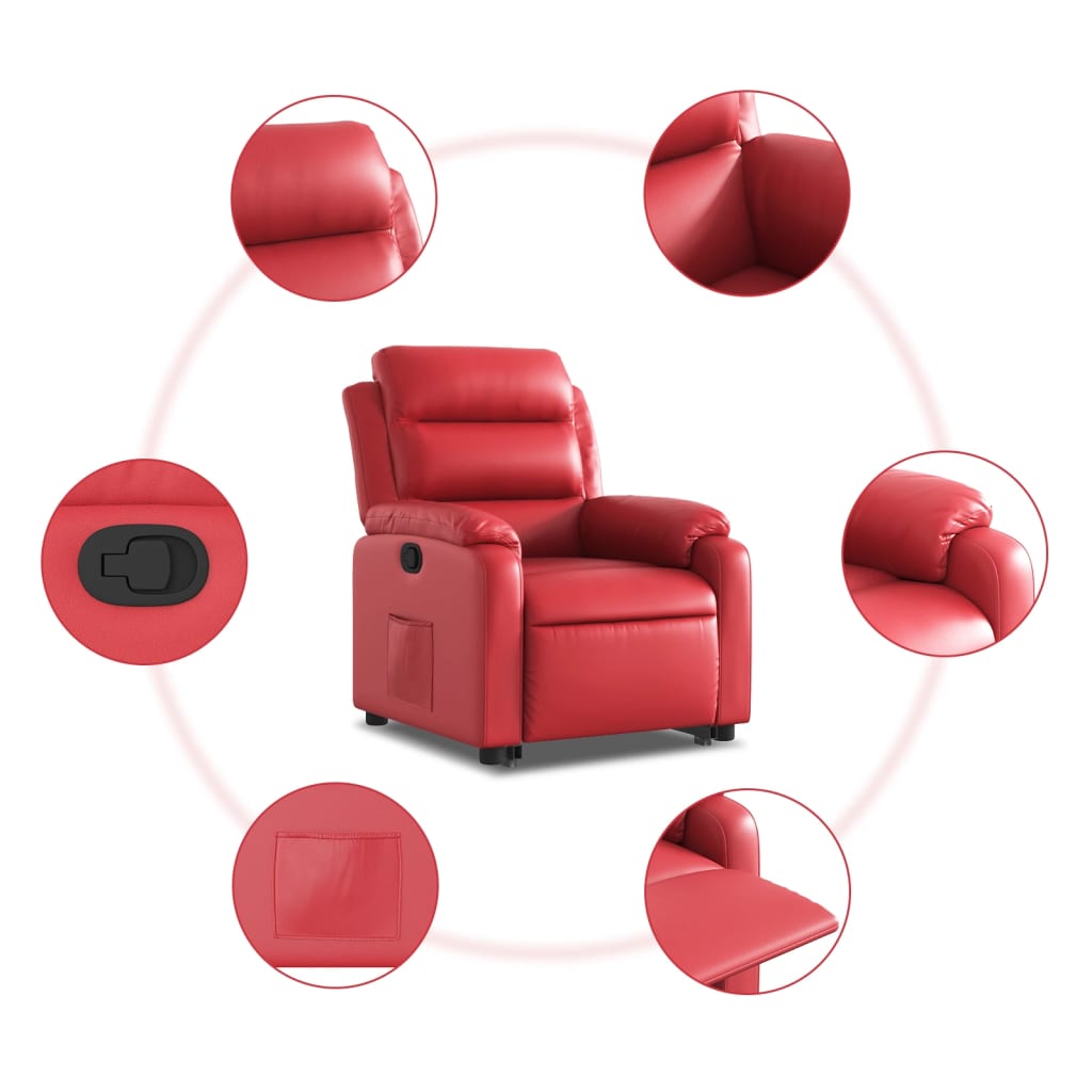 Recliner chair with stand-up aid, red, faux leather