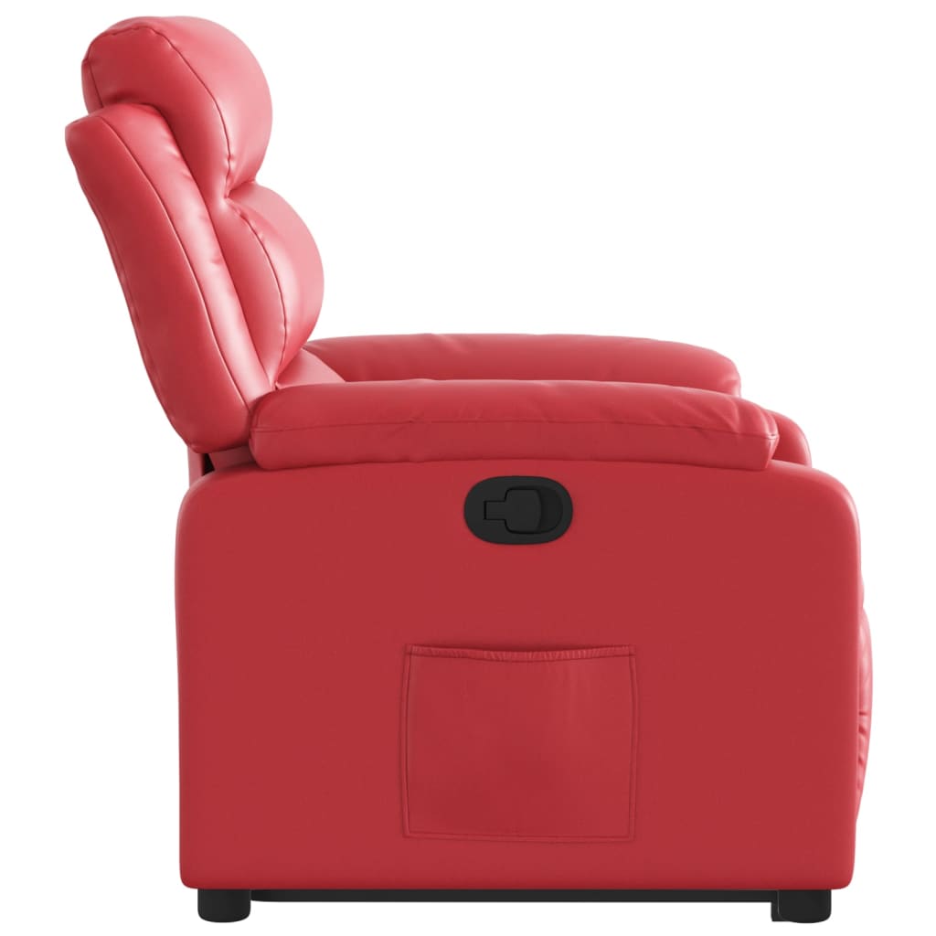 Recliner chair with stand-up aid, red, faux leather
