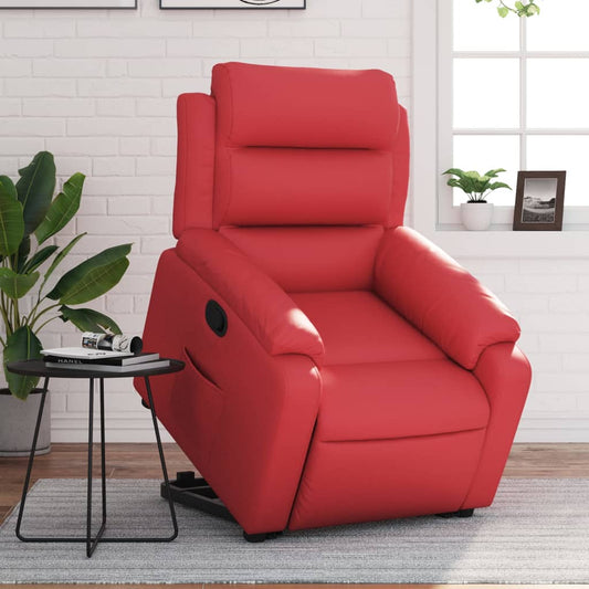 Recliner chair with stand-up aid, red, faux leather