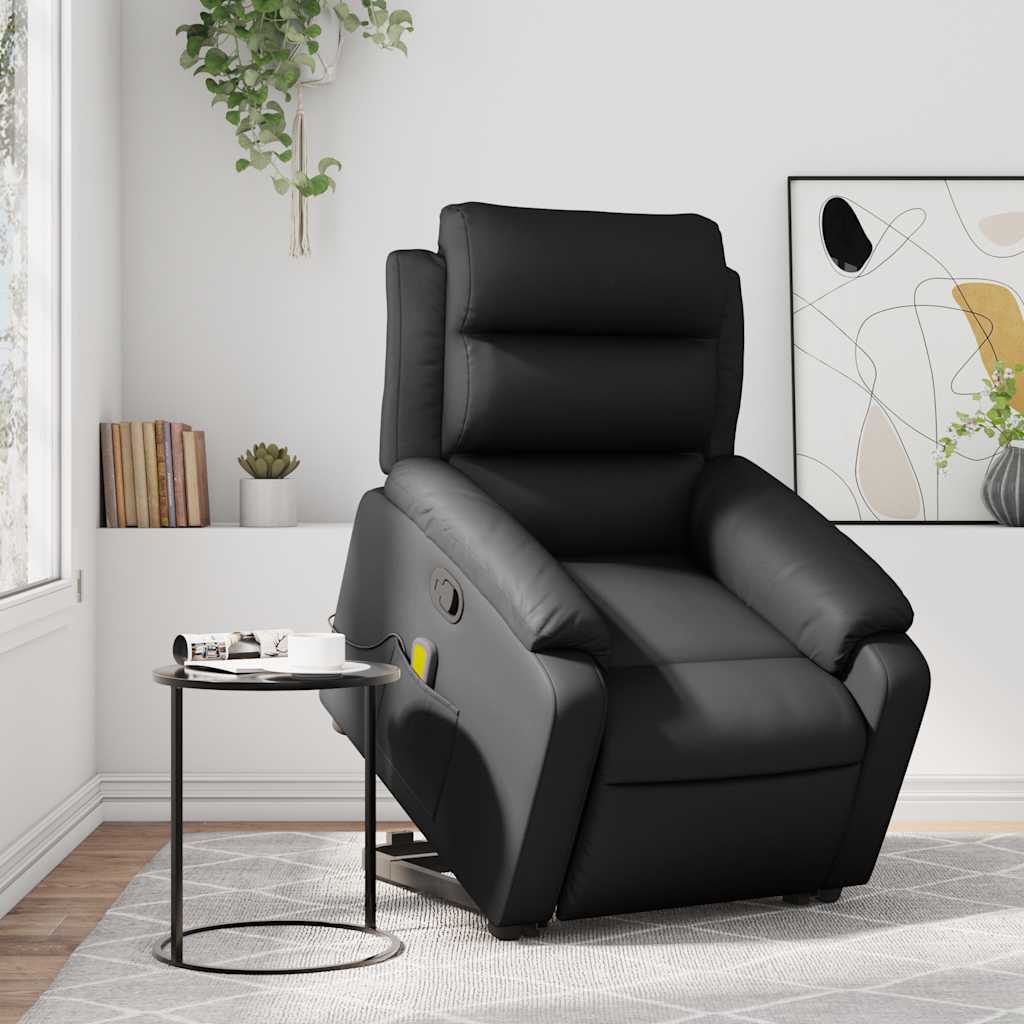 Massagesessel mit Aufstehhilfe Schwarz Kunstleder