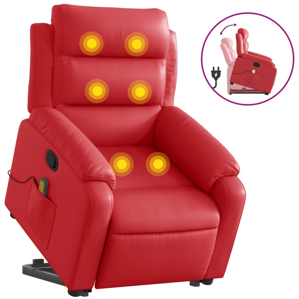 Massage chair with stand-up aid red artificial leather