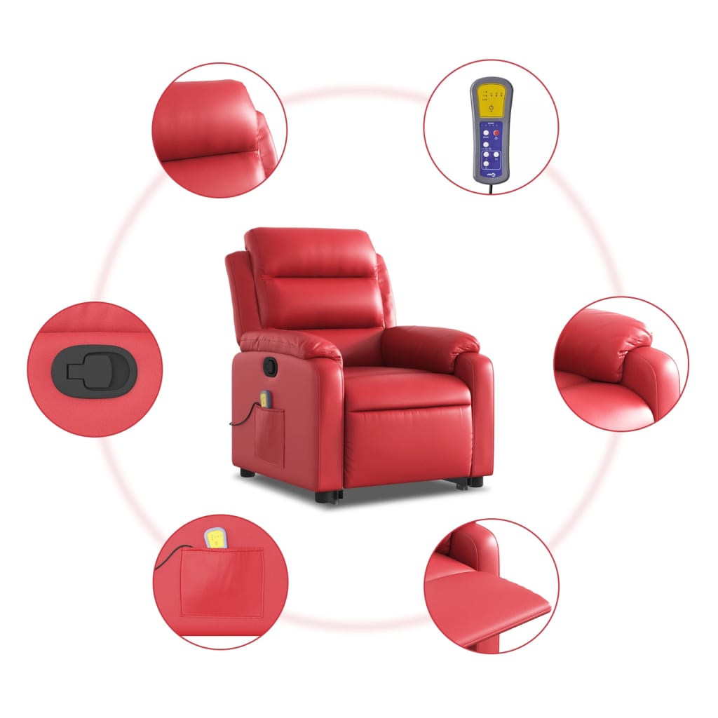 Massage chair with stand-up aid red artificial leather