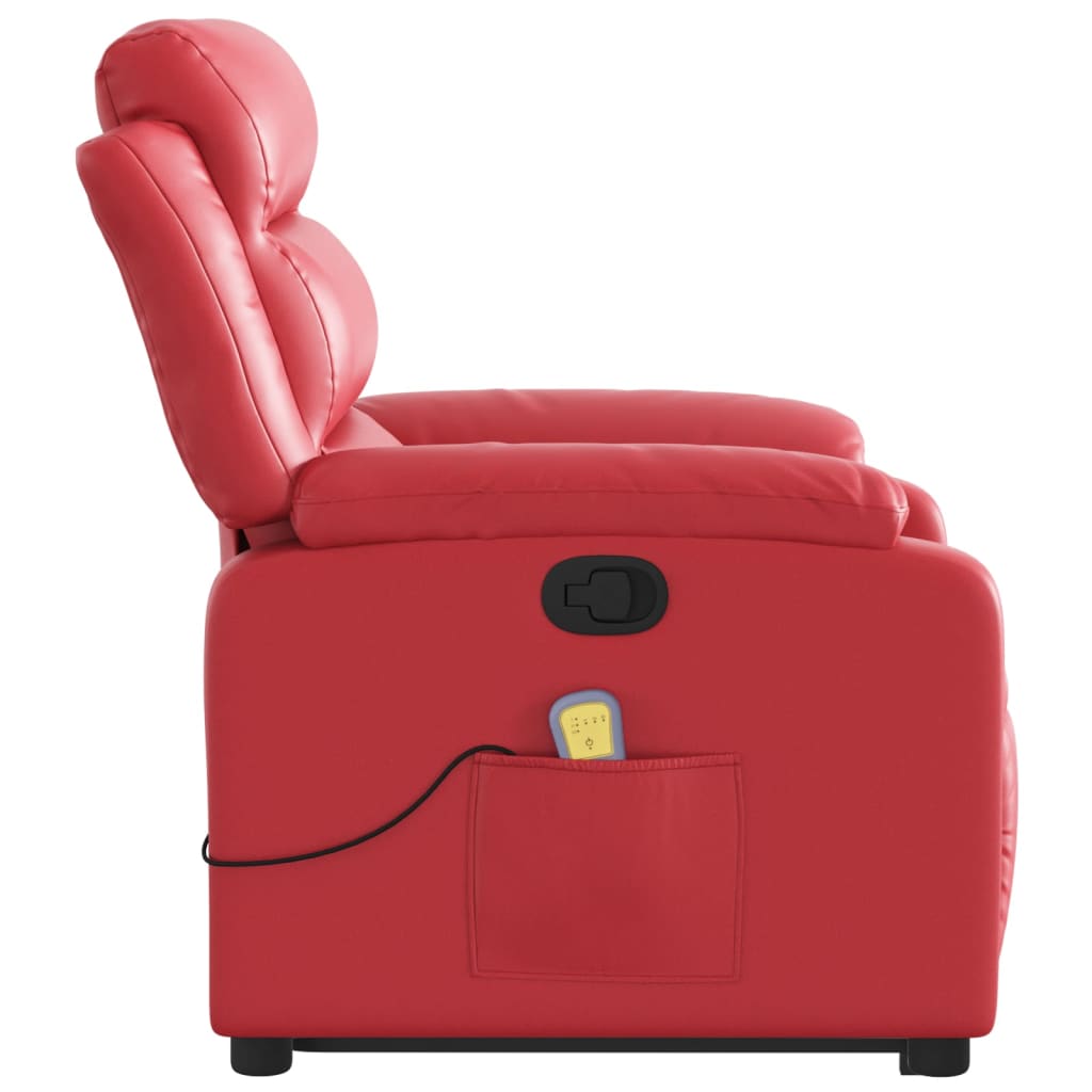 Massage chair with stand-up aid red artificial leather