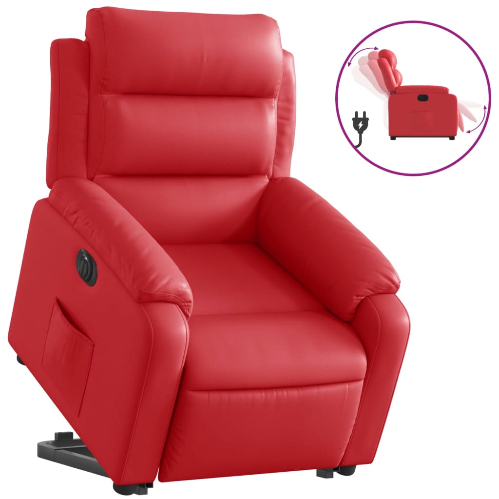 Relaxing chair with electric riser, red, artificial leather