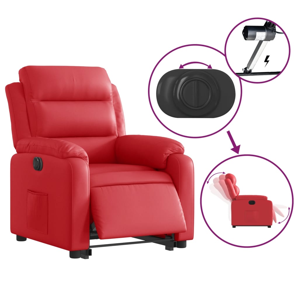 Relaxing chair with electric riser, red, artificial leather