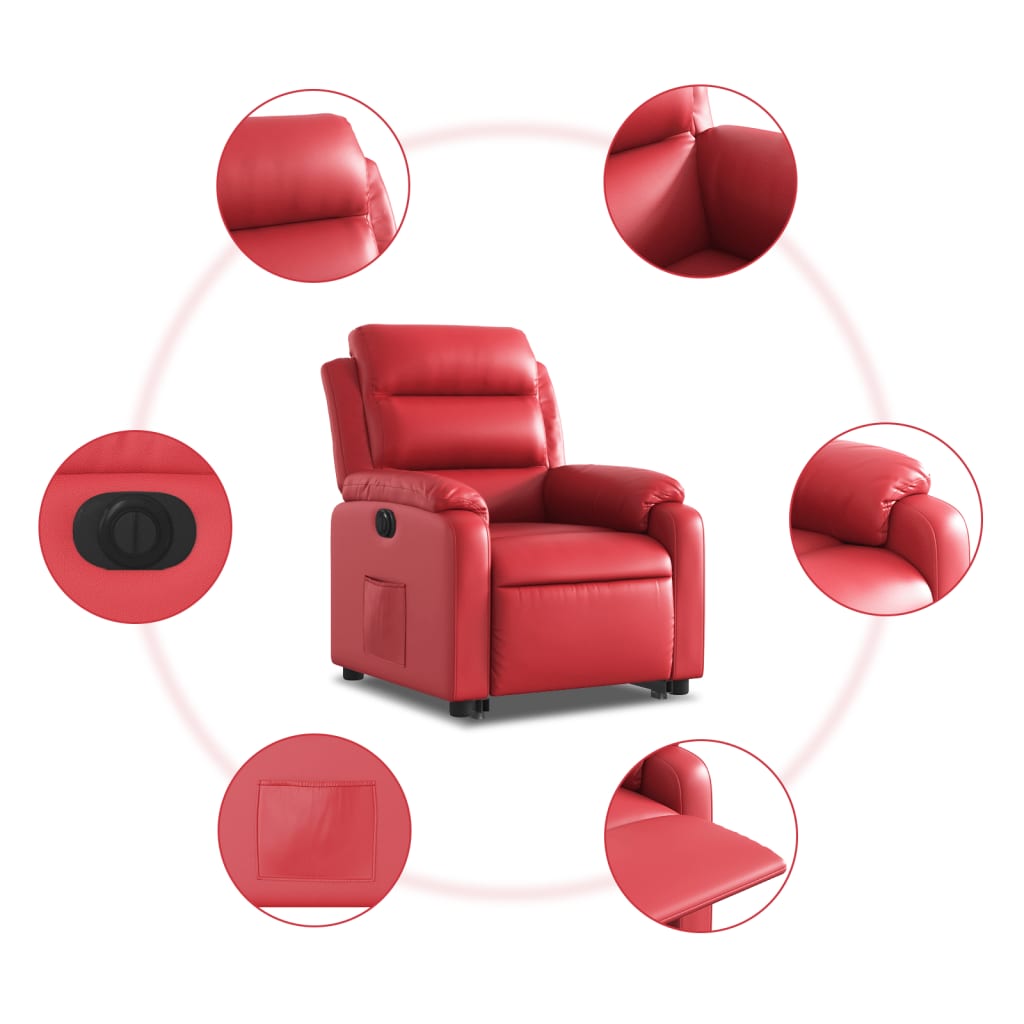 Relaxing chair with electric riser, red, artificial leather