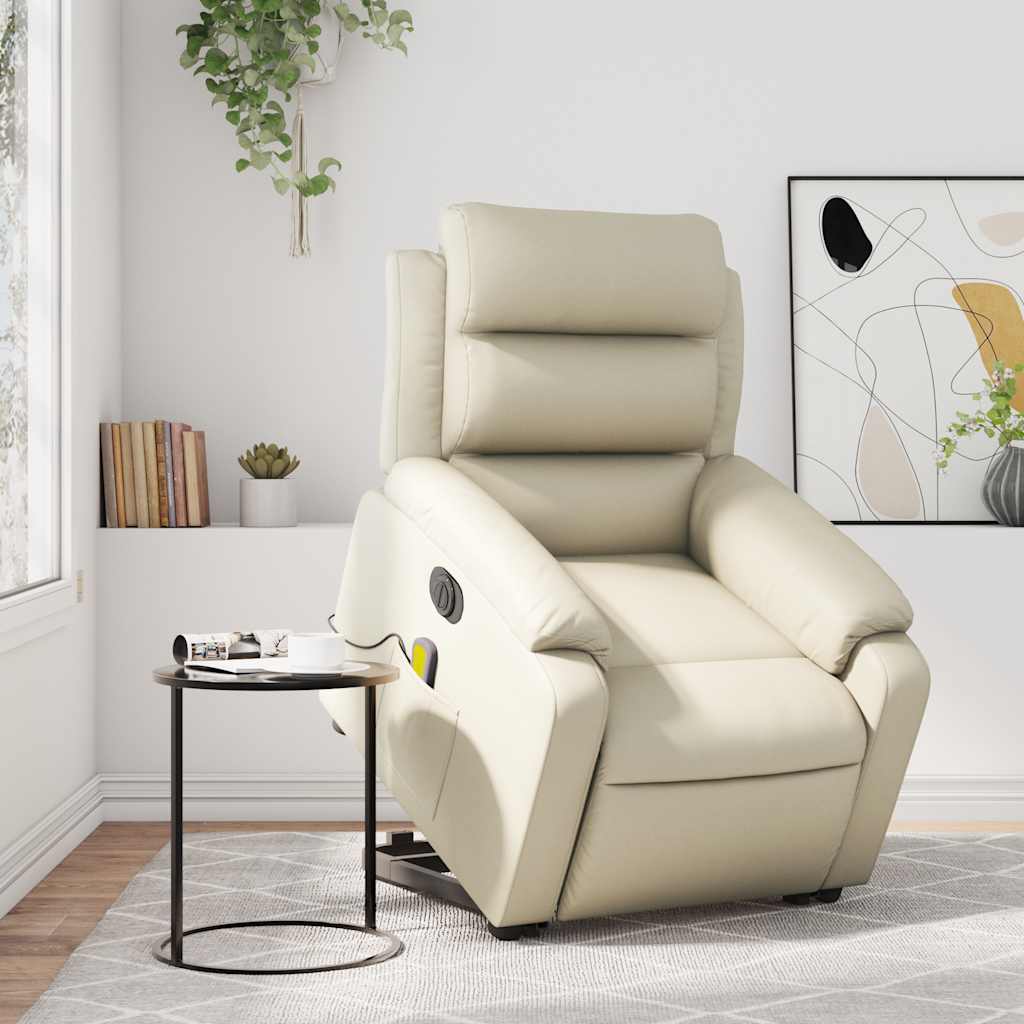 Massagesessel mit Aufstehhilfe Elektrisch Creme Kunstleder
