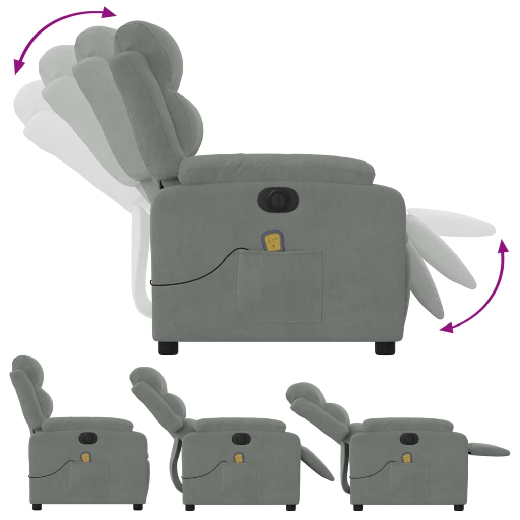 Electric Massage Chair Light Grey Velvet