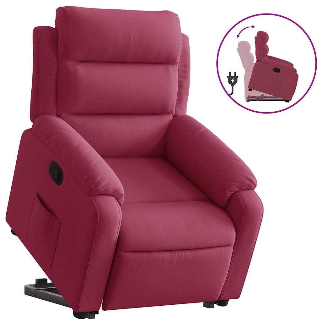 Fauteuil inclinable avec aide à la verticalisation en velours rouge vin