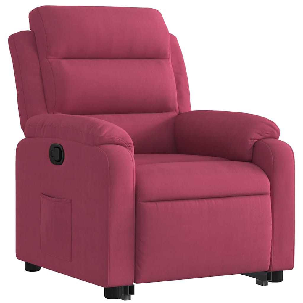 Fauteuil inclinable avec aide à la verticalisation en velours rouge vin