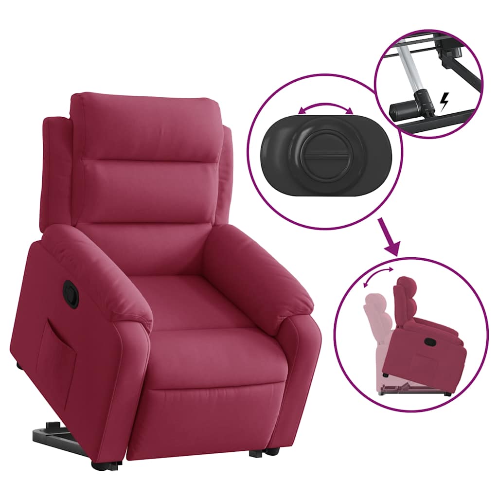Fauteuil inclinable avec aide à la verticalisation en velours rouge vin