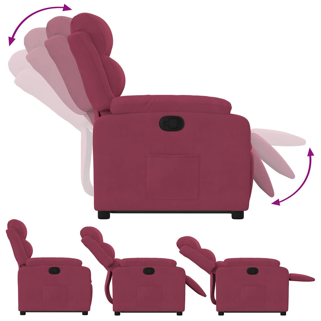 Fauteuil inclinable avec aide à la verticalisation en velours rouge vin