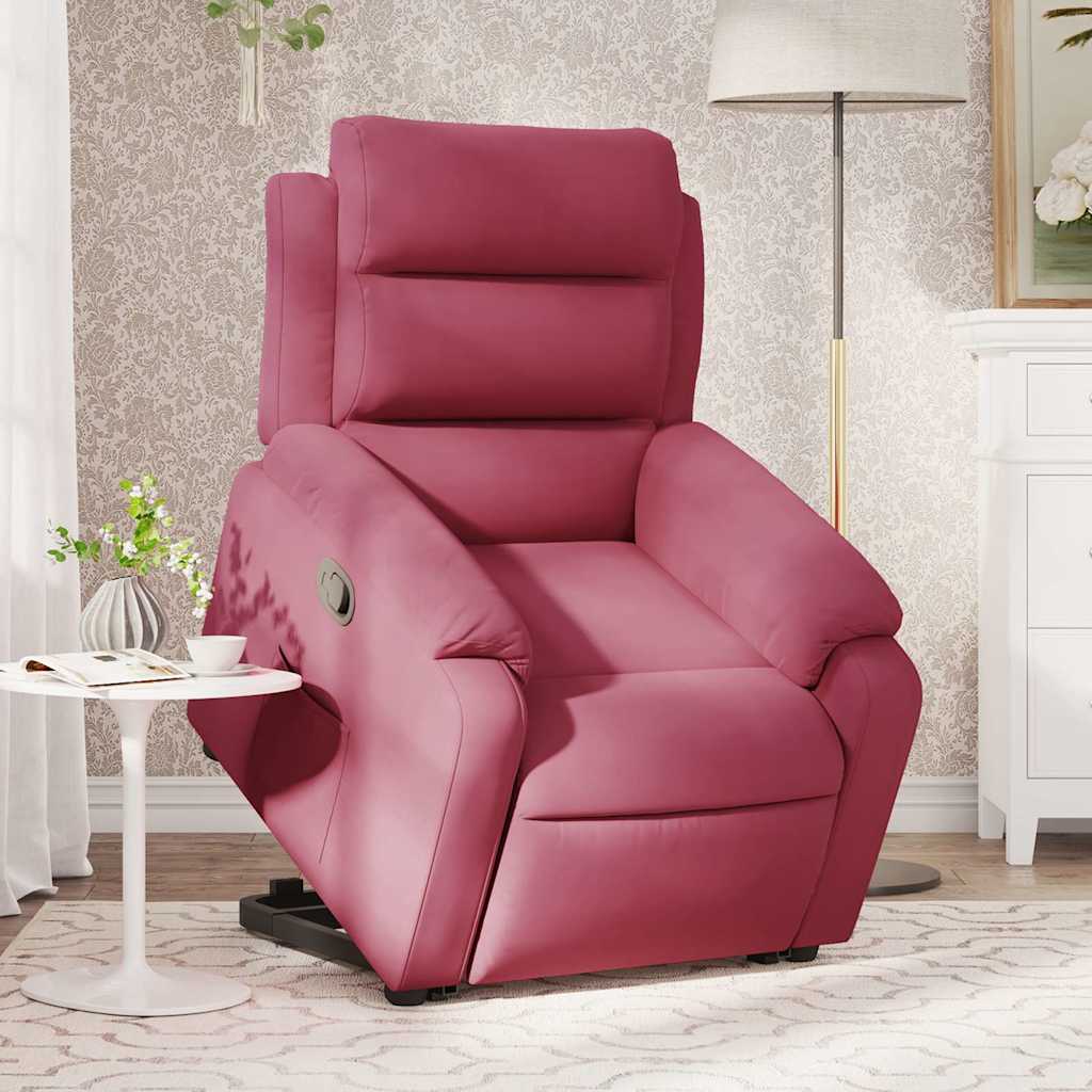 Fauteuil inclinable avec aide à la verticalisation en velours rouge vin