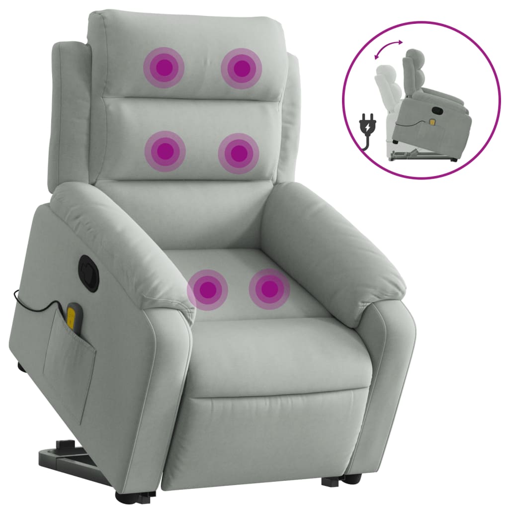 Fauteuil de massage avec aide à la verticalisation en velours gris clair