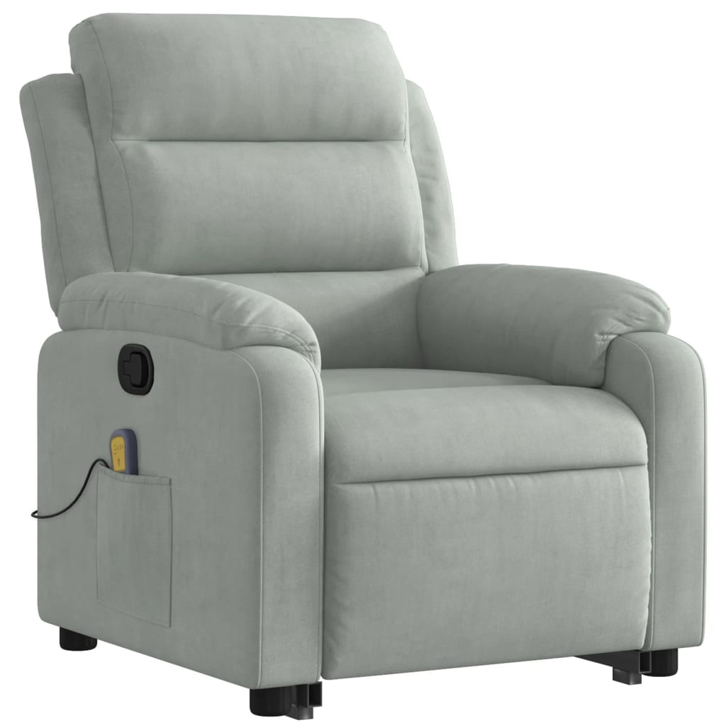Fauteuil de massage avec aide à la verticalisation en velours gris clair