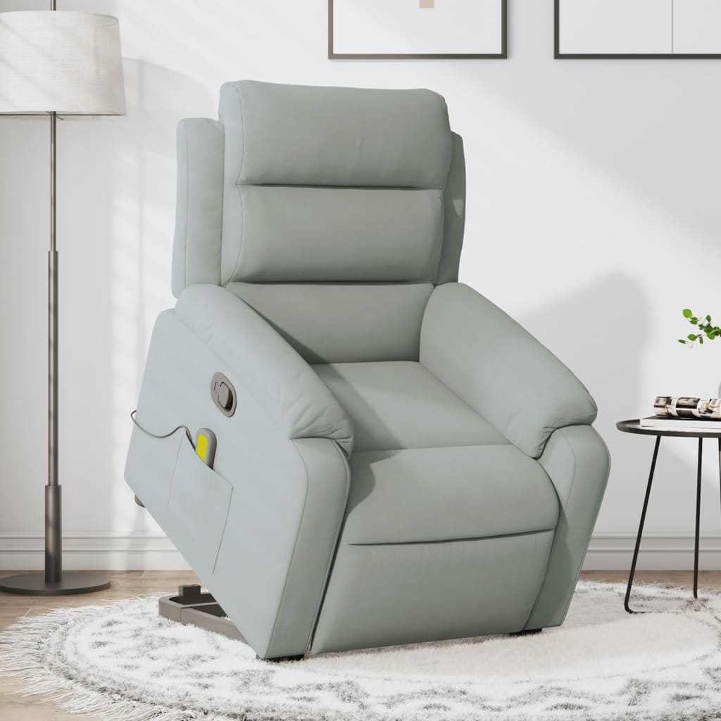 Fauteuil de massage avec aide à la verticalisation en velours gris clair