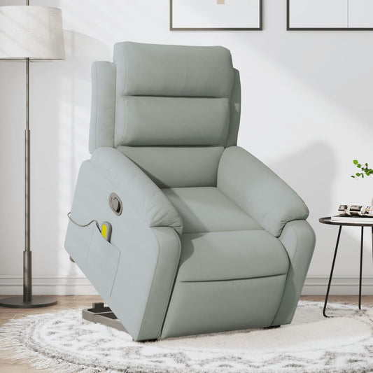 Massage chair with stand-up aid light grey velvet