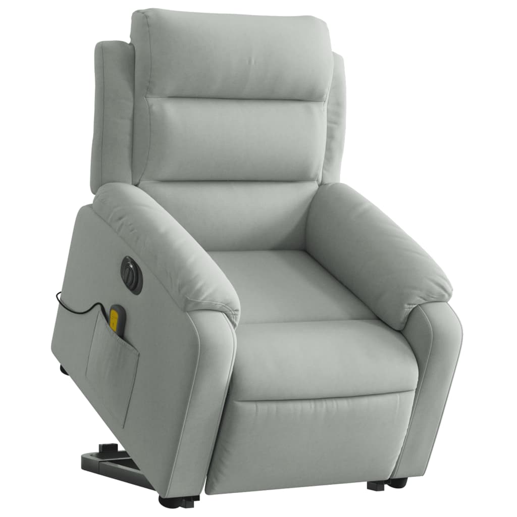 Fauteuil de massage avec aide électrique au verticalisation, velours gris clair