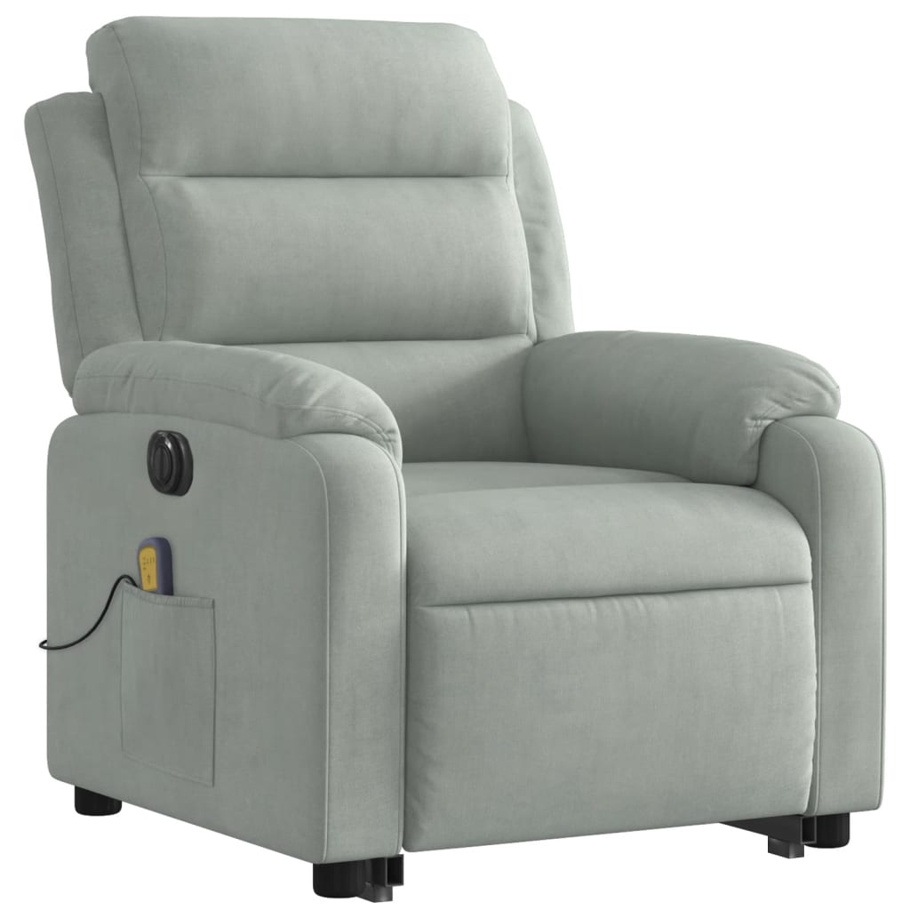 Fauteuil de massage avec aide électrique au verticalisation, velours gris clair