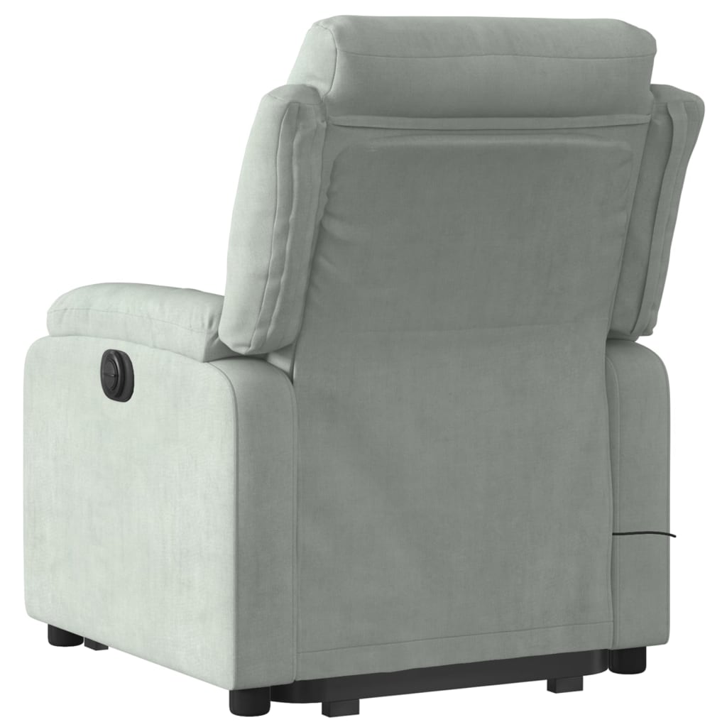 Fauteuil de massage avec aide électrique au verticalisation, velours gris clair